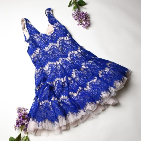 NWT B. DARLIN Royal Blue Fit Flare Lace Dress 7 Jr elegant prom party dress - Picture 3 of 5